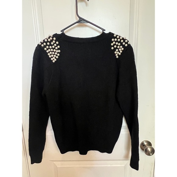 ANNA KAY Women's Pearl Bead Pullover Black Padded shoulders Sweater M casual - Picture 3 of 6